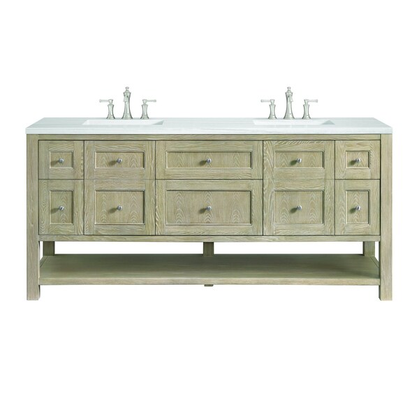 James Martin Vanities 72'' Double Vanity, Whitewashed Oak w/ 3 CM Arctic Fall Solid Surface Top 330-V72-WWO-3AF - main